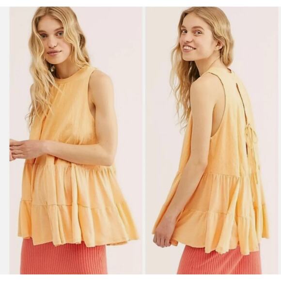 Free People Tiered Tunic Tank Top Size XS Oversized Apricot Orange Right on Time - Picture 1 of 11